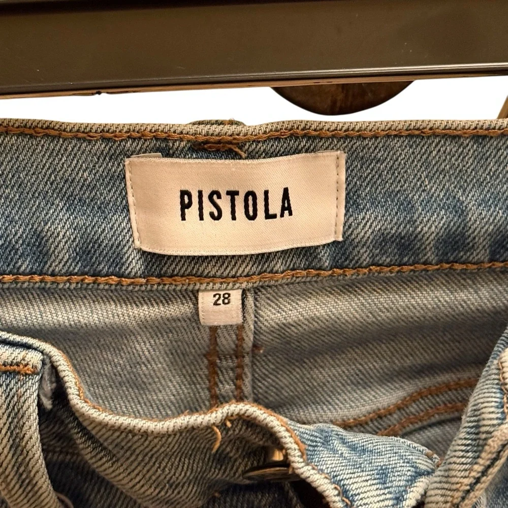 PISTOLA High Rise Medium Blue Distressed Ripped Straight Leg Women’s Jeans 28 - Picture 5 of 11